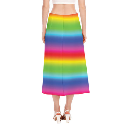 Rainbow Print Side Slit Midi Skirt