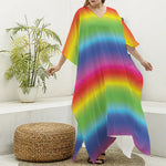 Rainbow Print Silk V-Neck Kaftan Dress