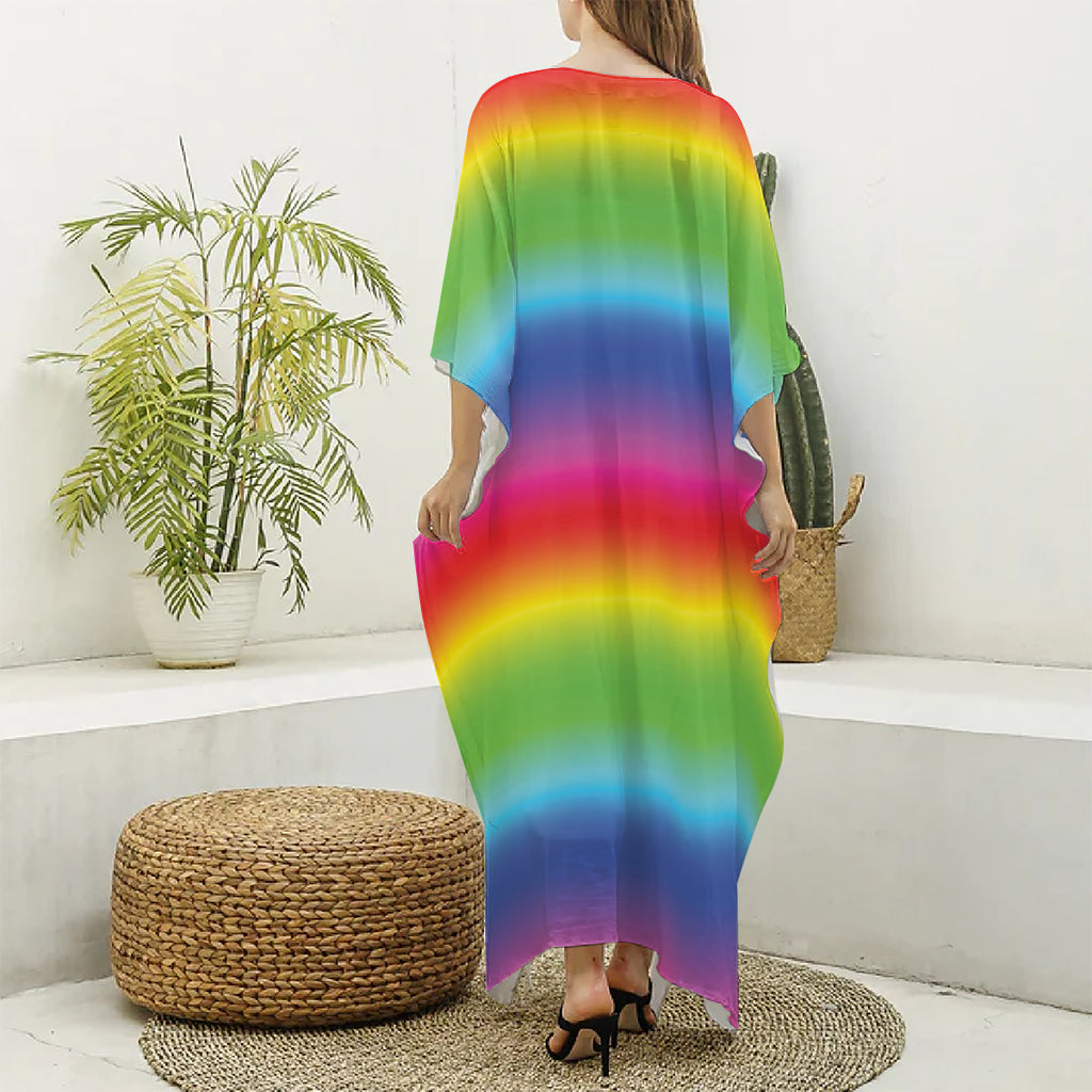 Rainbow Print Silk V-Neck Kaftan Dress