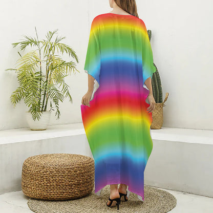 Rainbow Print Silk V-Neck Kaftan Dress