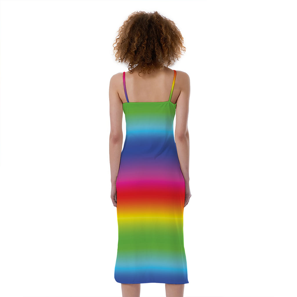 Rainbow Print Slim Fit Midi Cami Dress