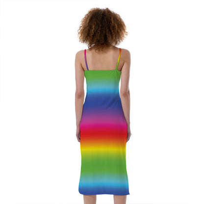 Rainbow Print Slim Fit Midi Cami Dress