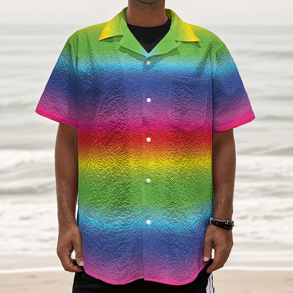 Rainbow Print Textured Short Sleeve Shirt