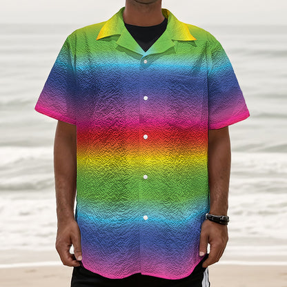 Rainbow Print Textured Short Sleeve Shirt