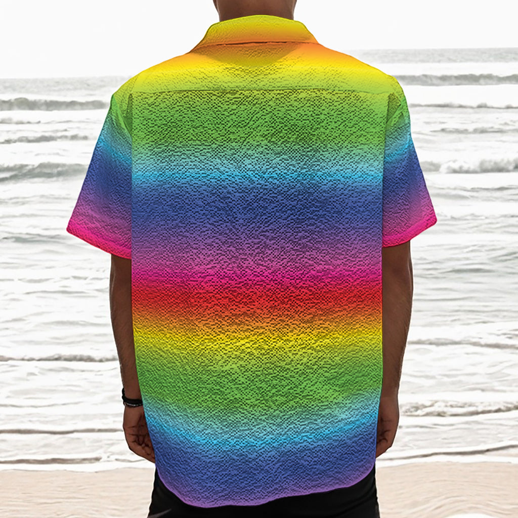Rainbow Print Textured Short Sleeve Shirt