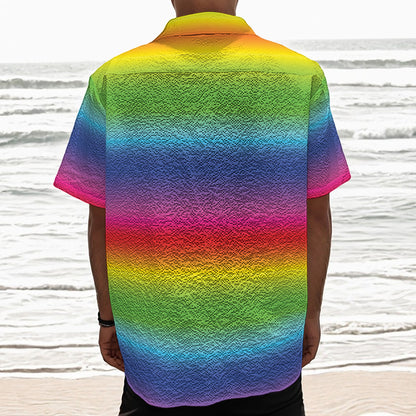 Rainbow Print Textured Short Sleeve Shirt