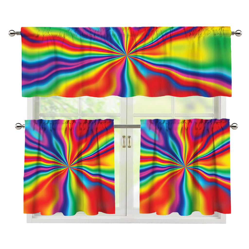Rainbow Psychedelic Print 3 Piece Kitchen Curtains