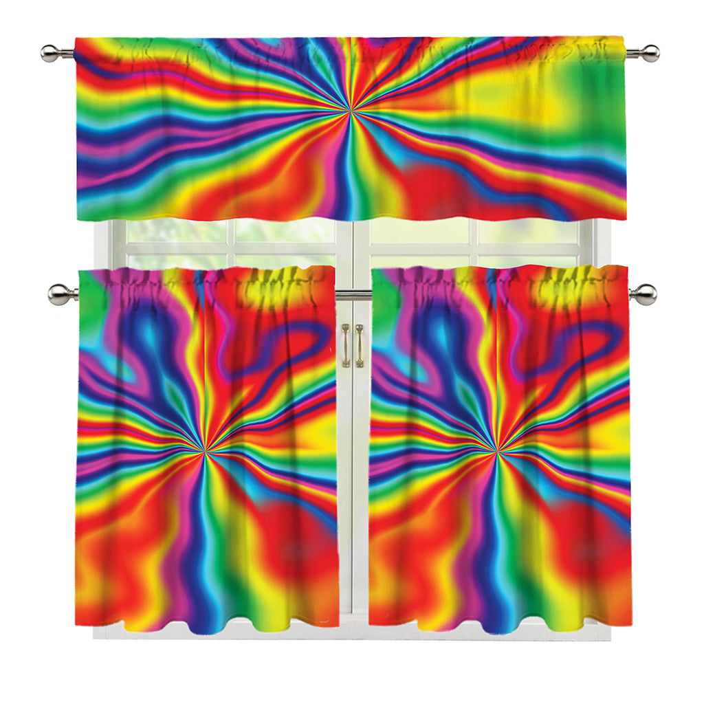 Rainbow Psychedelic Print 3 Piece Kitchen Curtains