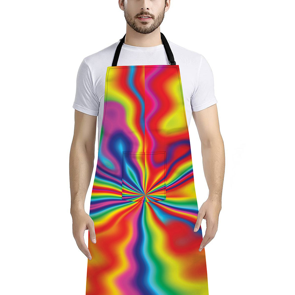 Rainbow Psychedelic Print Bib Apron With Pocket