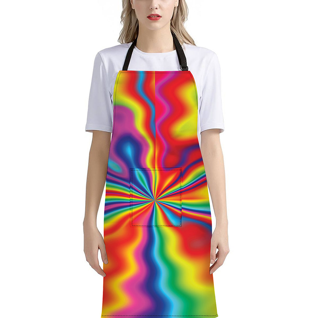 Rainbow Psychedelic Print Bib Apron With Pocket