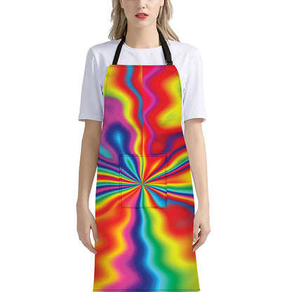 Rainbow Psychedelic Print Bib Apron With Pocket