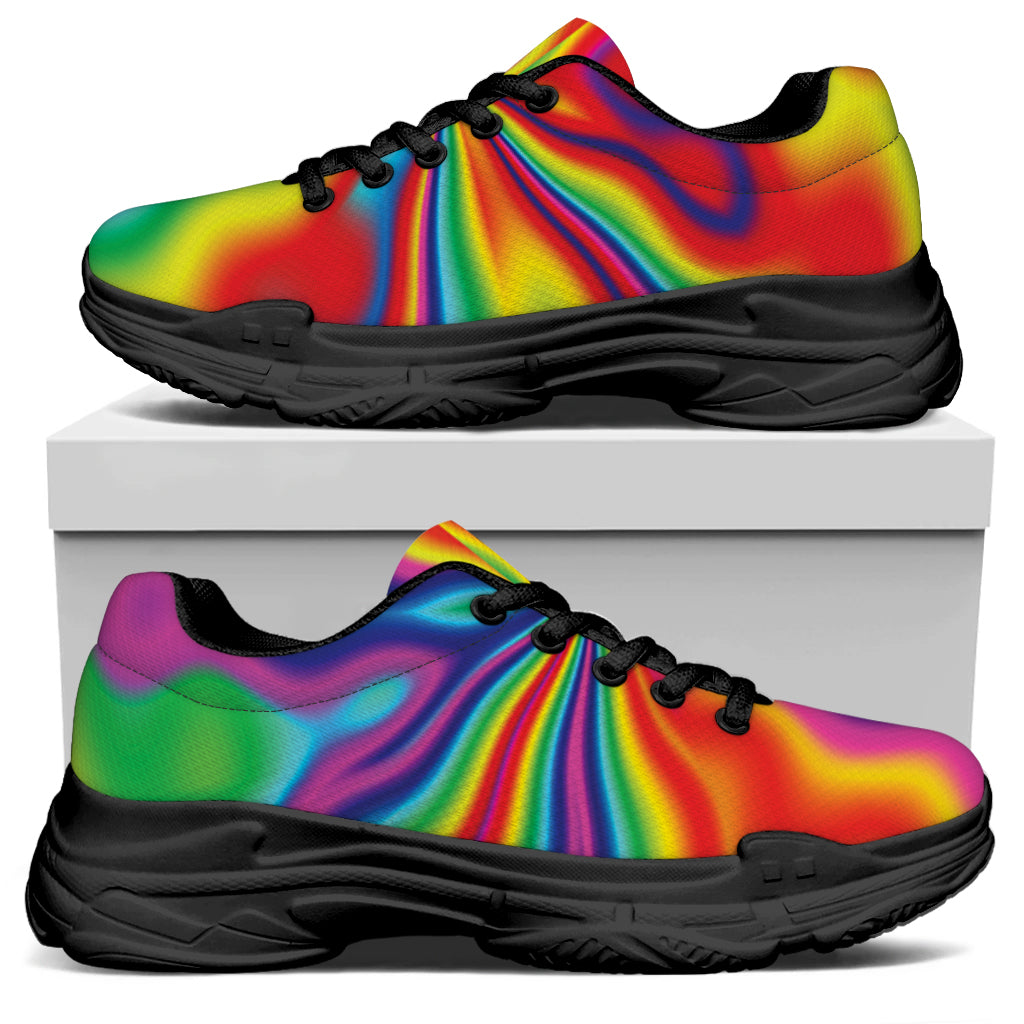 Rainbow Psychedelic Print Black Chunky Shoes