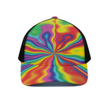 Rainbow Psychedelic Print Black Mesh Trucker Cap