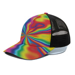 Rainbow Psychedelic Print Black Mesh Trucker Cap