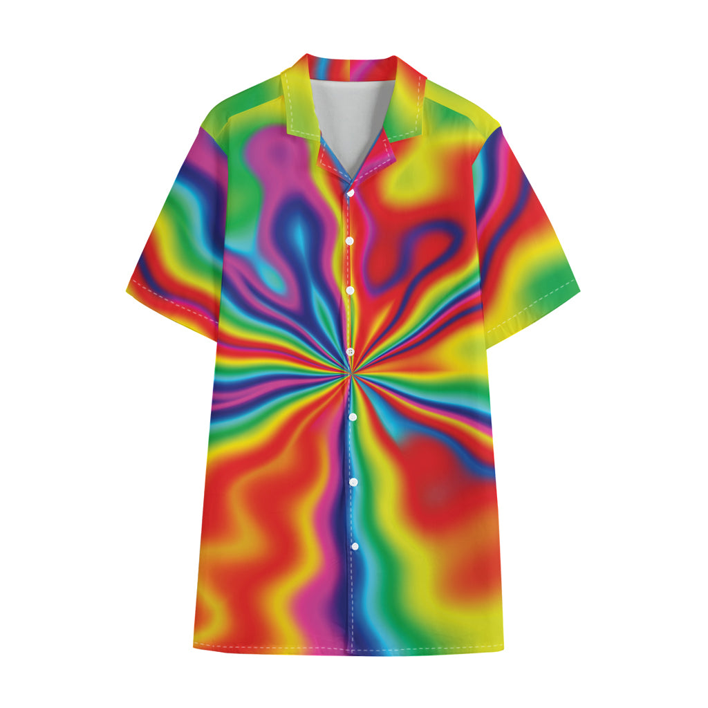 Rainbow Psychedelic Print Cotton Hawaiian Shirt