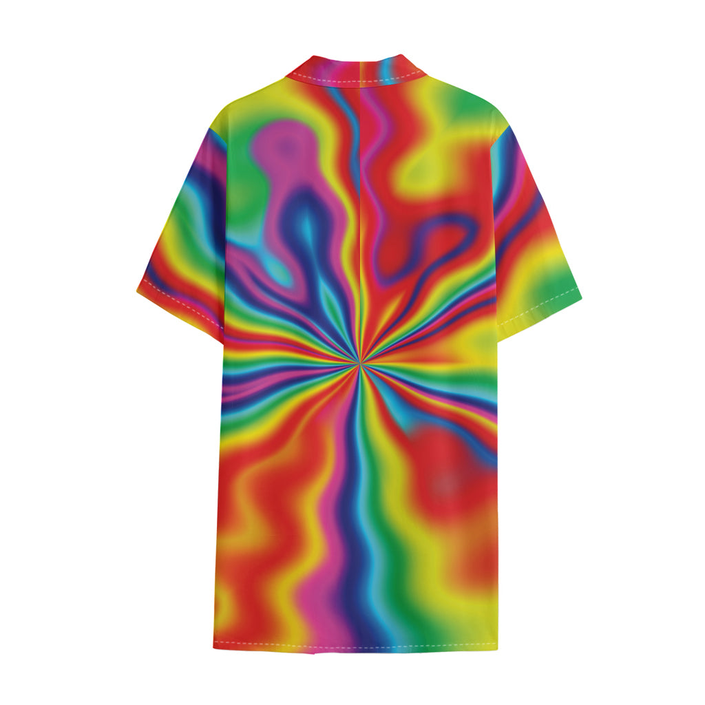 Rainbow Psychedelic Print Cotton Hawaiian Shirt