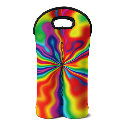 Rainbow Psychedelic Print Double Neoprene Wine Tote