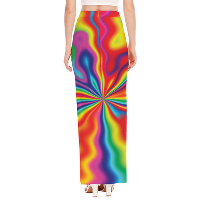 Rainbow Psychedelic Print High Slit Maxi Skirt