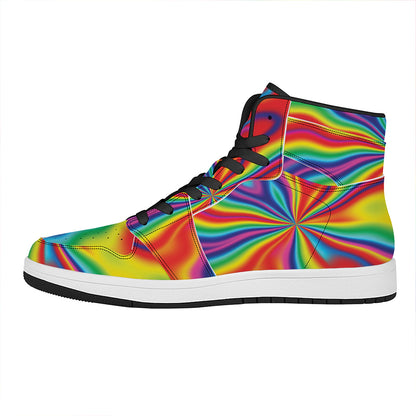 Rainbow Psychedelic Print High Top Leather Sneakers