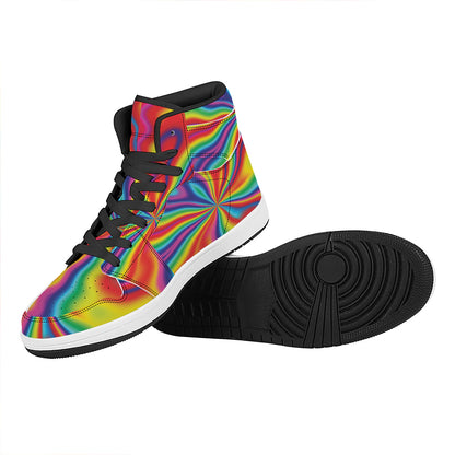 Rainbow Psychedelic Print High Top Leather Sneakers
