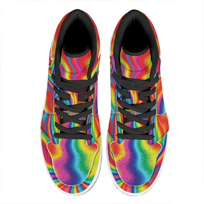 Rainbow Psychedelic Print High Top Leather Sneakers