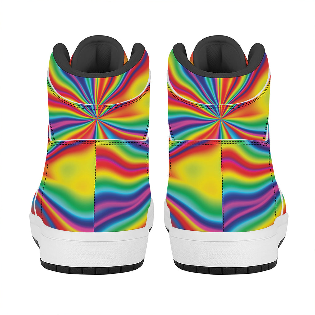 Rainbow Psychedelic Print High Top Leather Sneakers