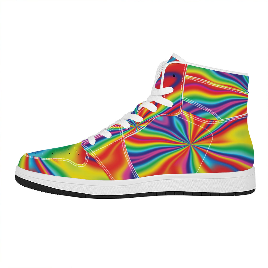 Rainbow Psychedelic Print High Top Leather Sneakers