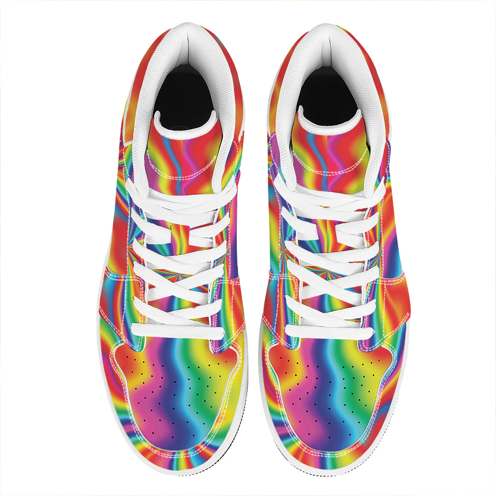 Rainbow Psychedelic Print High Top Leather Sneakers