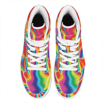 Rainbow Psychedelic Print High Top Leather Sneakers