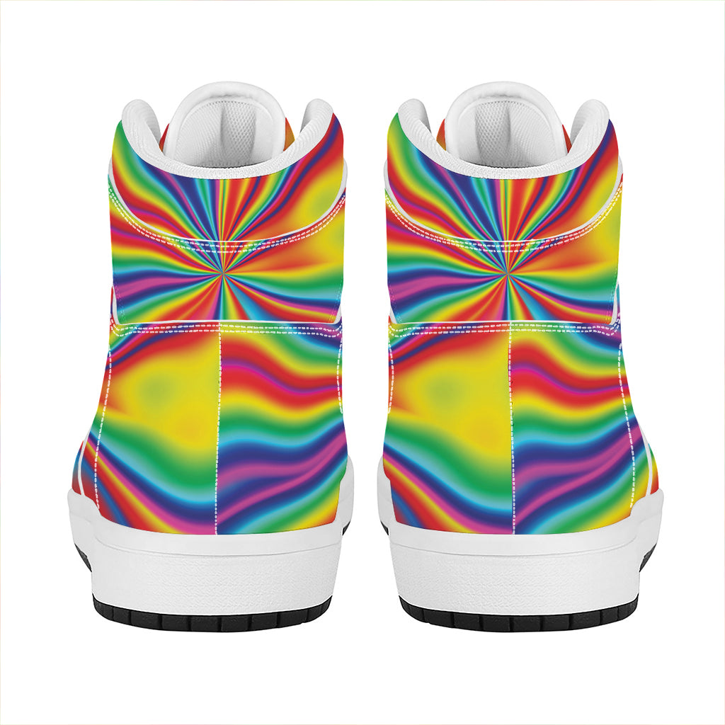 Rainbow Psychedelic Print High Top Leather Sneakers