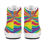 Rainbow Psychedelic Print High Top Leather Sneakers