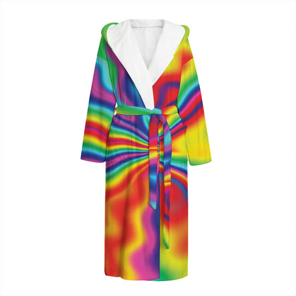 Rainbow Psychedelic Print Hooded Bathrobe
