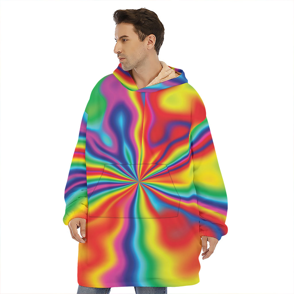 Rainbow Psychedelic Print Hoodie Blanket