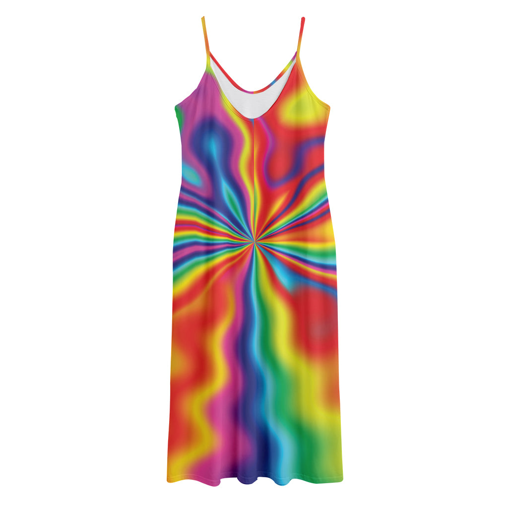 Rainbow Psychedelic Print Jersey Midi Cami Dress