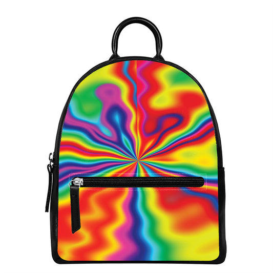 Rainbow Psychedelic Print Leather Backpack