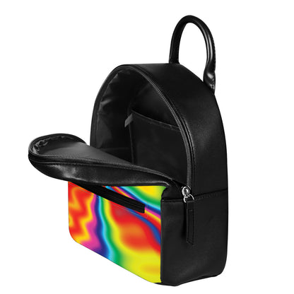 Rainbow Psychedelic Print Leather Backpack