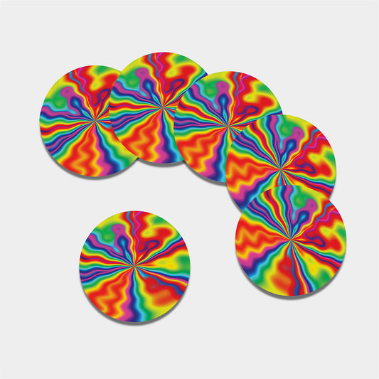Rainbow Psychedelic Print Leather Coaster Set