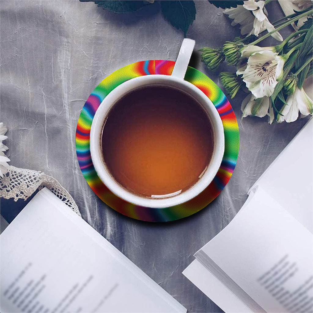 Rainbow Psychedelic Print Leather Coaster Set