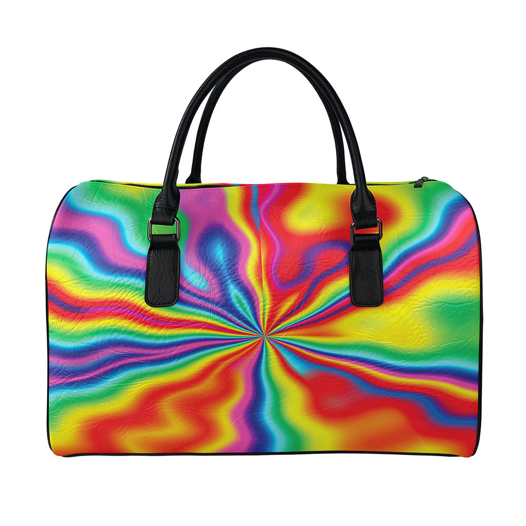 Rainbow Psychedelic Print Leather Duffle Bag
