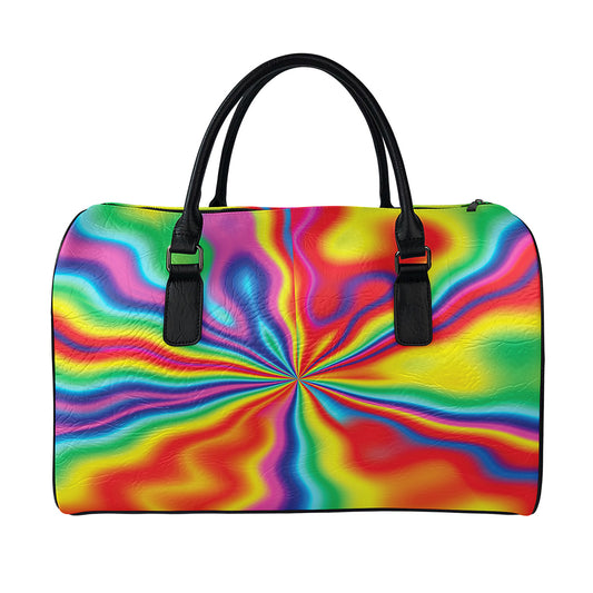Rainbow Psychedelic Print Leather Duffle Bag