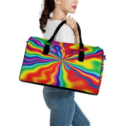 Rainbow Psychedelic Print Leather Duffle Bag