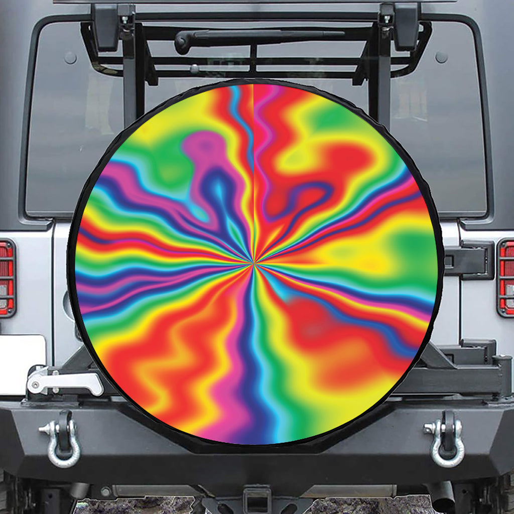 Rainbow Psychedelic Print Leather Spare Tire Cover