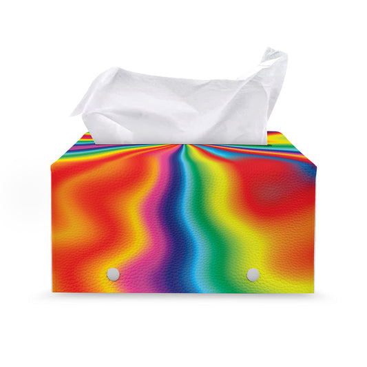 Rainbow Psychedelic Print Leather Tissue Box Cover