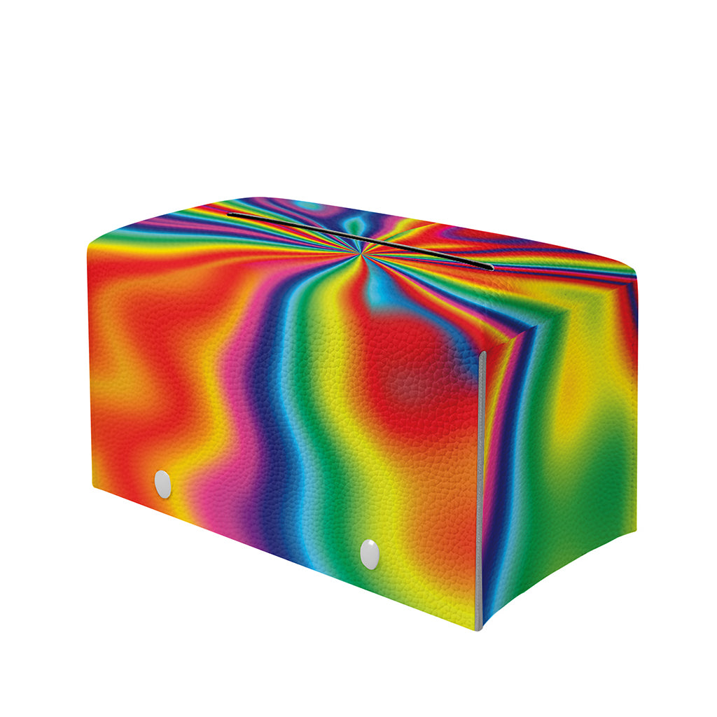 Rainbow Psychedelic Print Leather Tissue Box Cover