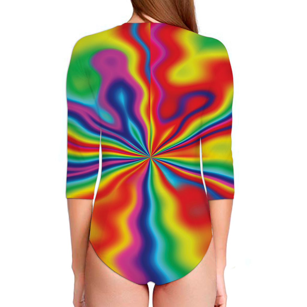 Rainbow Psychedelic Print Long Sleeve Swimsuit