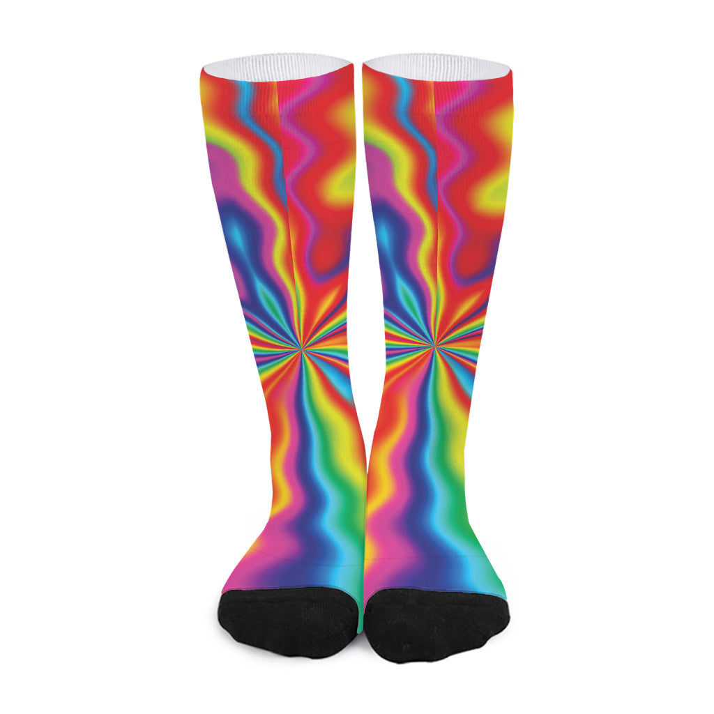 Rainbow Psychedelic Print Long Socks