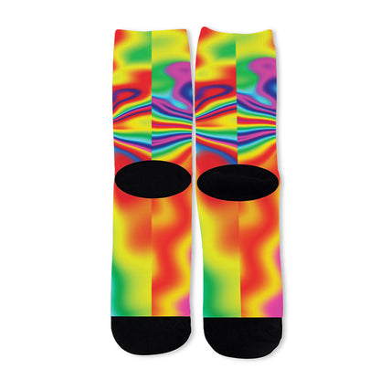 Rainbow Psychedelic Print Long Socks