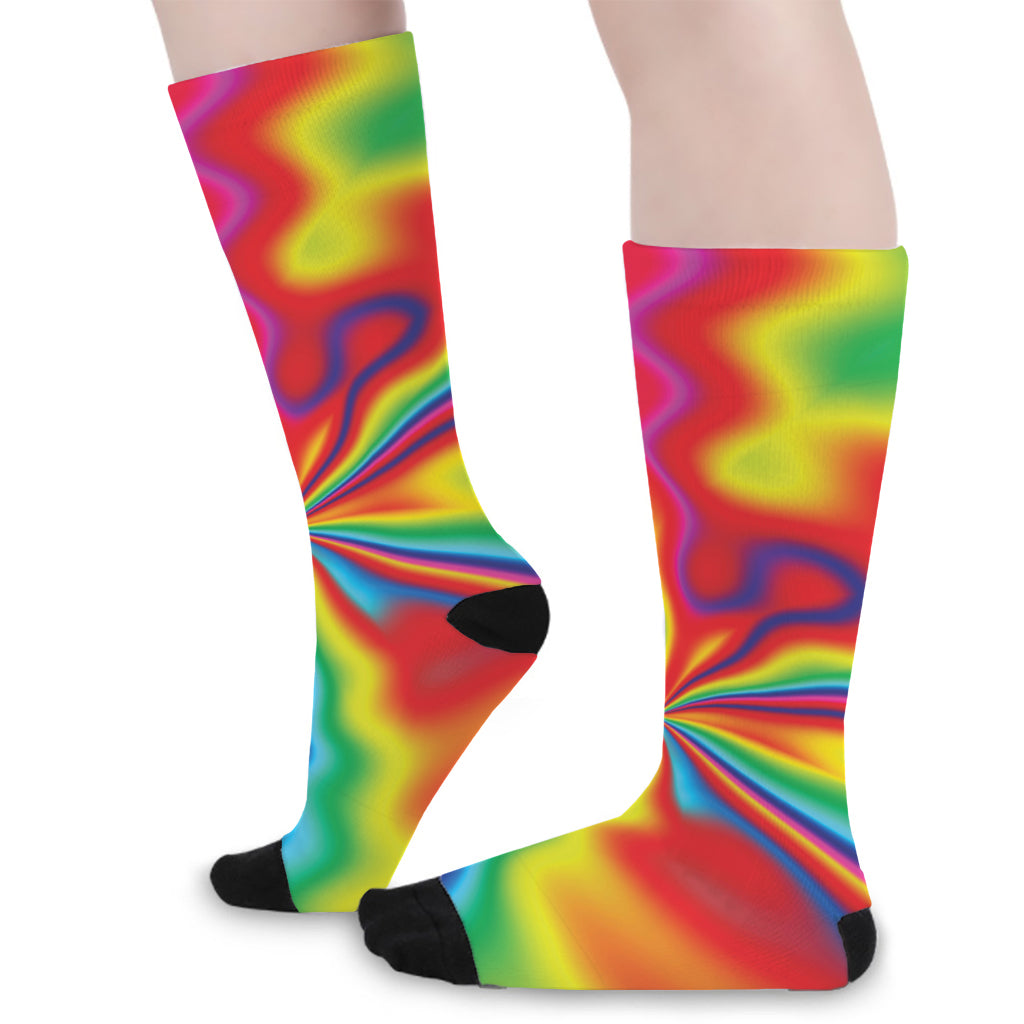 Rainbow Psychedelic Print Long Socks