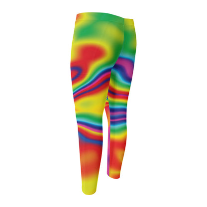 Rainbow Psychedelic Print Men's Compression Pants