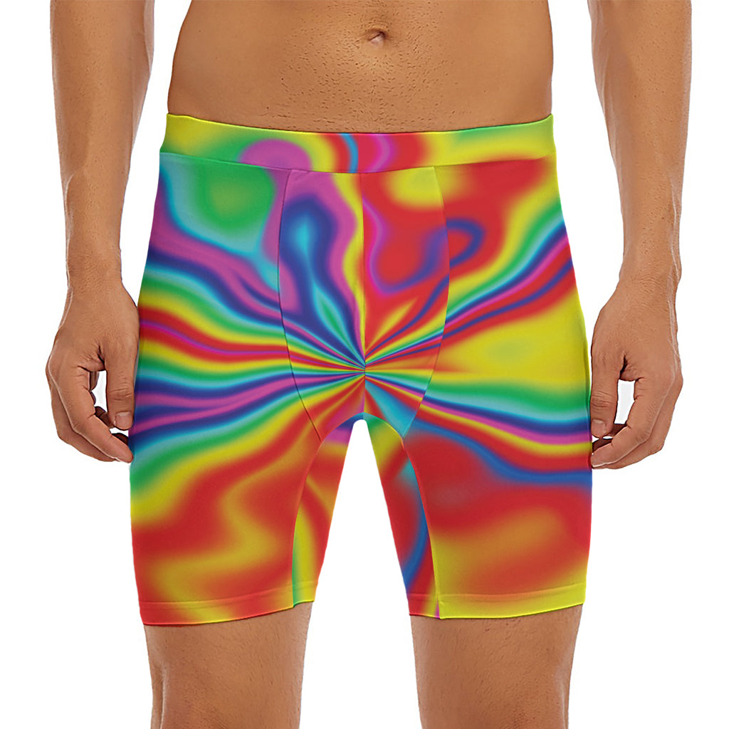 Rainbow Psychedelic Print Men's Long Boxer Briefs